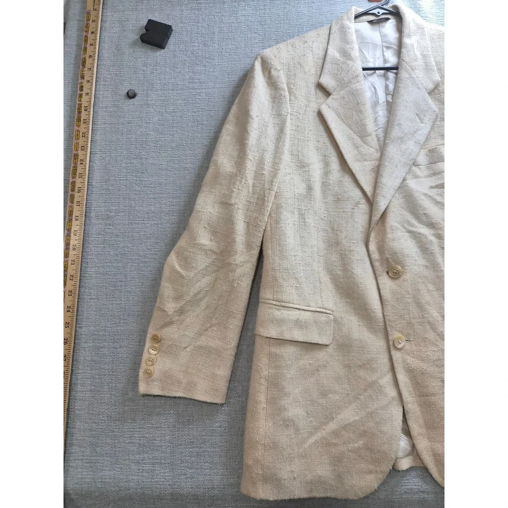 Oakton Blazer Jacket Mens 38 Beige Lined Silk Notch Lapel Single Breasted Formal